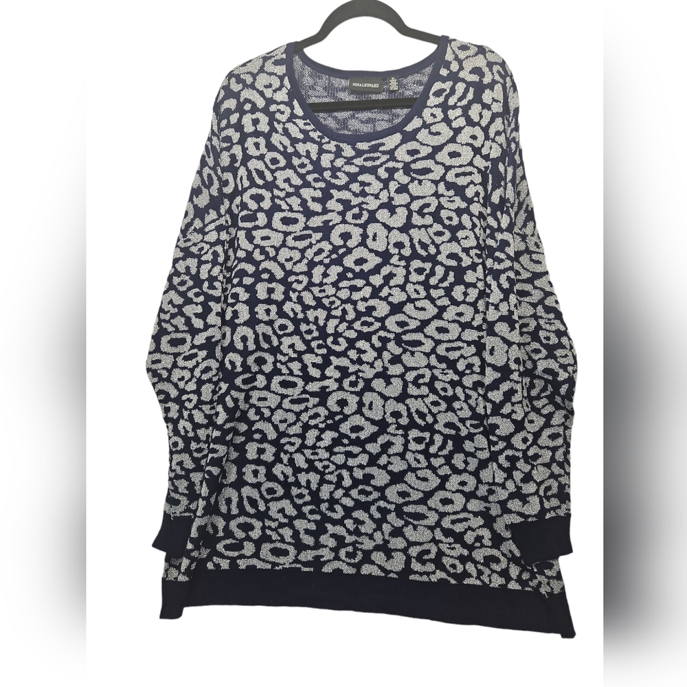 Nina Leonard Animal Print Pull Over Sweater